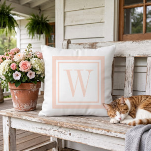 Roze en Witte Klassieke Vierkante Monogram Buitenkussen
