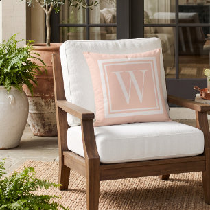 Roze en Witte Klassieke Vierkante Monogram Buitenkussen