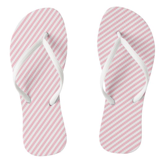 Roze en Witte Kleine Grootte Diagonale Strepen Teenslippers (Voetbed)