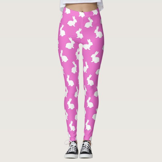 Roze en witte konijnenkonijn leggings (Voorkant)