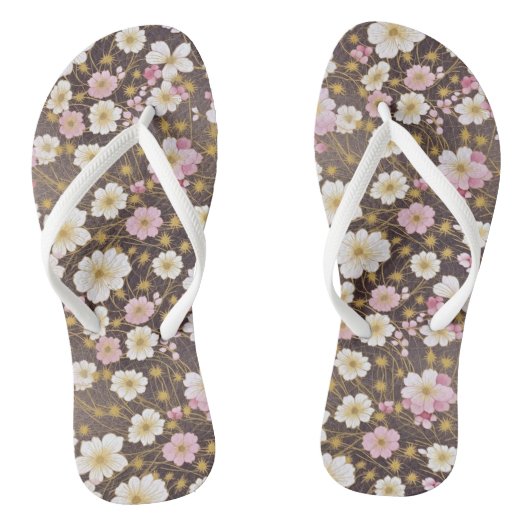 Roze en witte kosmos bloem teenslippers (Voetbed)
