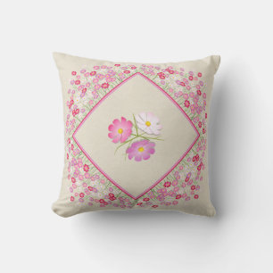 Roze en witte kosmos bloemkussen kussen
