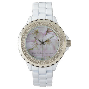 Roze en witte krab appel bloesems bruiloft horloge