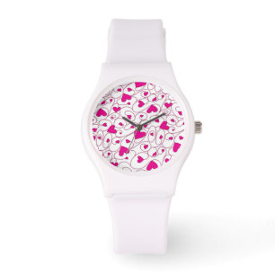 Roze en witte kralige harten horloge