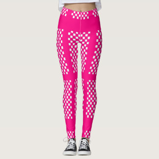 Roze en witte Leggings met strepen en checkers