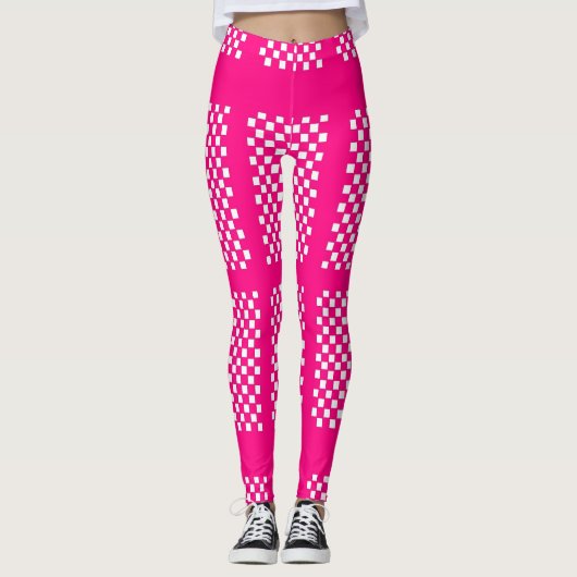 Roze en witte Leggings met strepen en checkers (Voorkant)