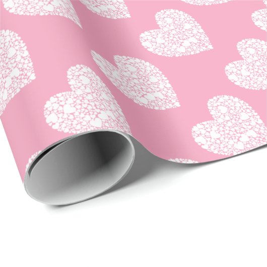 Roze en witte liefde Harten Valentijnsdag Cadeaupapier (Rol Hoek)