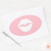 Roze en witte lips ovale sticker (Envelop)