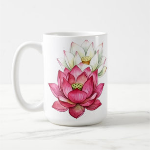 Roze en Witte Lotus Bloesem Waterverf Koffiemok