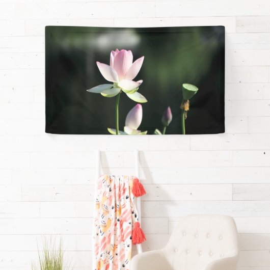 Roze en witte Lotus Flower Spandoek (Insitu)