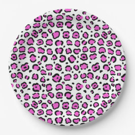 Roze en witte luipaard afdrukken papieren bordje