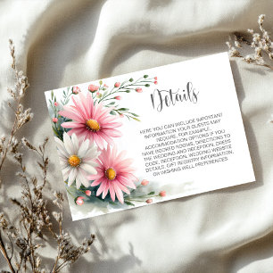 Roze en Witte Madeliefjes Huwelijksdetails Informatiekaartje