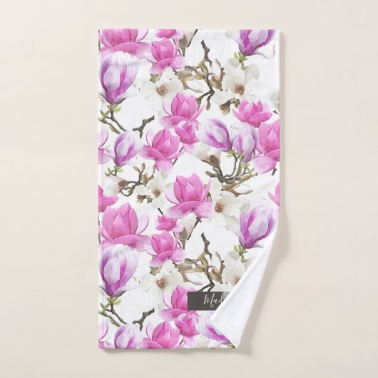 Roze en witte Magnolia Blossom Waterverf Patroon Bad Handdoek (Handdoek)