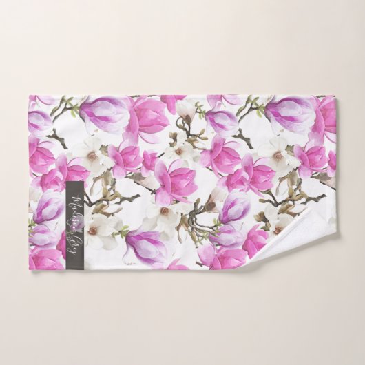 Roze en witte Magnolia Blossom Waterverf Patroon Bad Handdoek (Handdoek)
