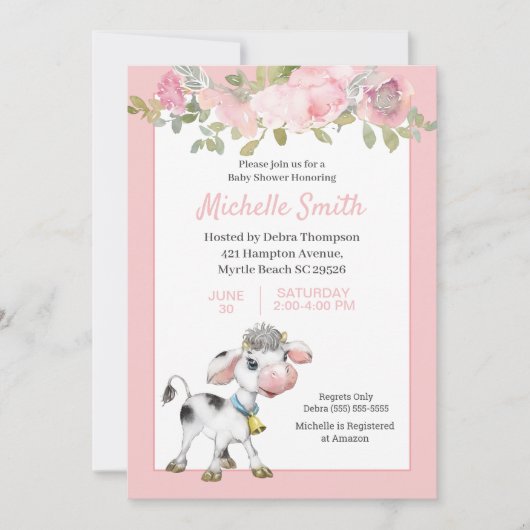 Roze en witte malse koe bloemenkindercrècheshower Kaart (Voorkant)