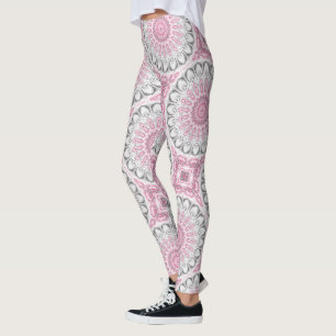 Roze en witte mandala patroon ontwerp leggings