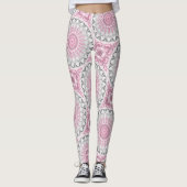Roze en witte mandala patroon ontwerp leggings (Voorkant)