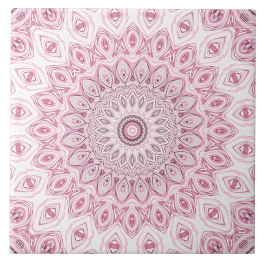Roze en Witte Mandala Patroon Ontwerp Tegeltje (Voorkant)