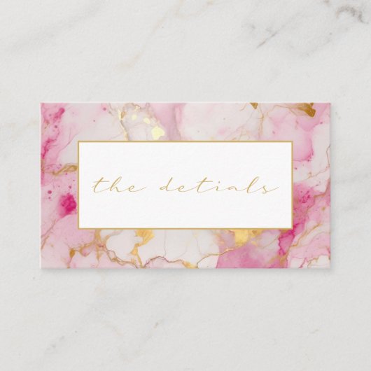 Roze en witte marmer, details bruiloft informatiekaartje (Voorkant)