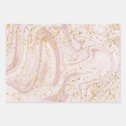 Roze en Witte Marmer Draai Gouden Glitters Inpakpapier Vel (Voorkant 2)