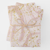 Roze en Witte Marmer Draai Gouden Glitters Inpakpapier Vel (In situ)