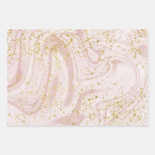 Roze en witte marmer draai met gouden glitters inpakpapier vel (Voorkant)