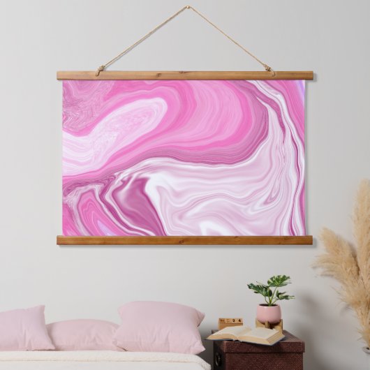 Roze en witte marmer hangend wandkleed (Slaapkamer)