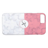 Roze en witte marmer met aangepaste Initiaal Lette Case-Mate iPhone Case (Achterkant (Horizontaal))