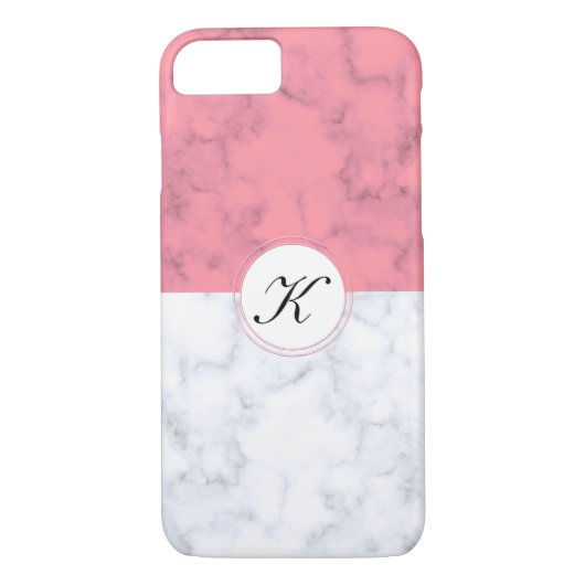 Roze en witte marmer met aangepaste Initiaal Lette Case-Mate iPhone Case (Achterkant)