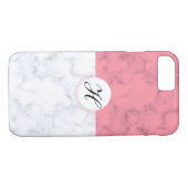 Roze en witte marmer met aangepaste Initiaal lette Case-Mate iPhone Case (Achterkant (Horizontaal))