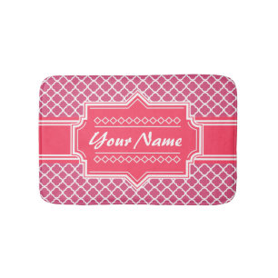 Roze en witte Marokkaanse Quatrefoil gepersonalise Badmat