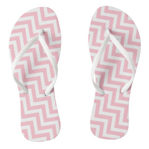 Roze en witte Medium Diagonale Chevron Stripes Teenslippers