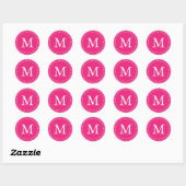 Roze en witte monogram envelop ronde sticker (Vel)