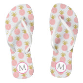Roze en witte monogram Glitter Pineappel Teenslippers (Voetbed)
