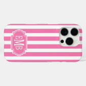 Roze en Witte Monogram Strepen Case-Mate iPhone Case (Achterkant (horizontaal))