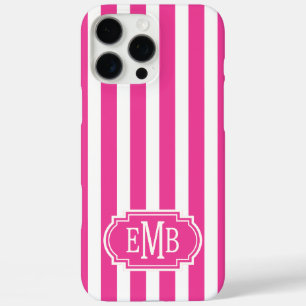 Roze en witte monogram strepen iPhone 16 pro max hoesje