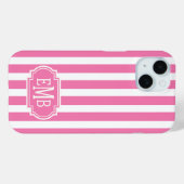 Roze en Witte Monogram Strepen Case-Mate iPhone Case (Achterkant (horizontaal))