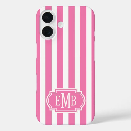 Roze en witte monogramstrepen Case-Mate iPhone case (Achterkant)
