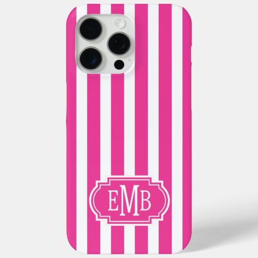 Roze en witte monogramstrepen Case-Mate iPhone case (Achterkant)