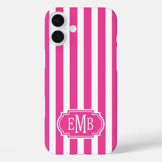 Roze en witte monogramstrepen Case-Mate iPhone case (Achterkant)