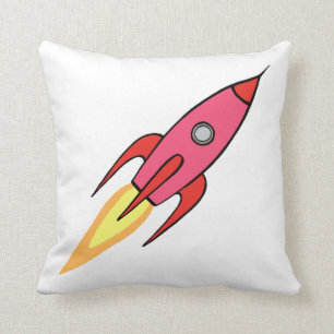 Roze en witte neerslag Rocketship Cartoon Design Kussen