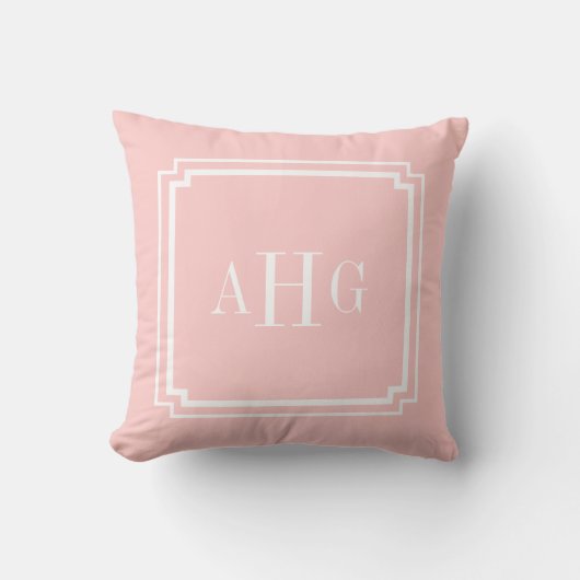 Roze en Witte Notched Corner Custom Monogram Kussen (Voorkant)