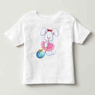 Roze en witte paashaas konijn met paasei kinder shirts
