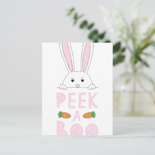 Roze en witte paaspap Bunny Peek-A-Boo Briefkaart (Staand voorkant)