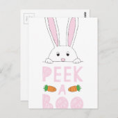 Roze en witte paaspap Bunny Peek-A-Boo Briefkaart (Voorkant / Achterkant)