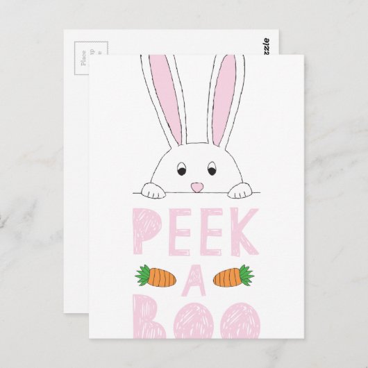 Roze en witte paaspap Bunny Peek-A-Boo Briefkaart (Voorkant / Achterkant)