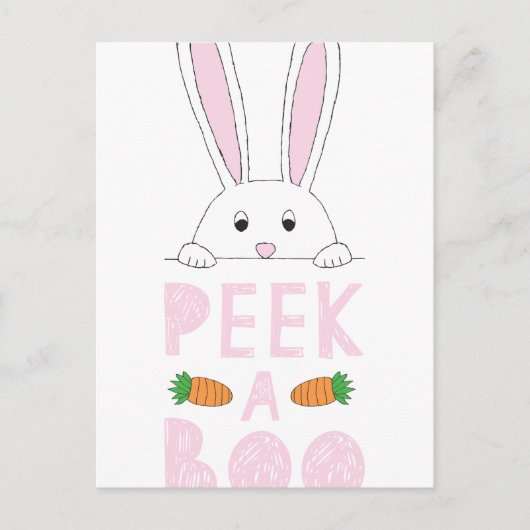 Roze en witte paaspap Bunny Peek-A-Boo Briefkaart (Voorkant)