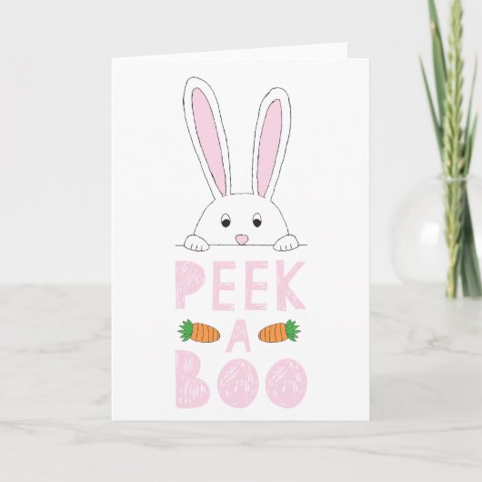 Roze en witte paaspap Bunny Peek-A-Boo Feestdagen Kaart (Voorkant)