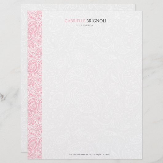 Roze en witte Paisley Pattern Briefhoofd (Voorkant / Achterkant)