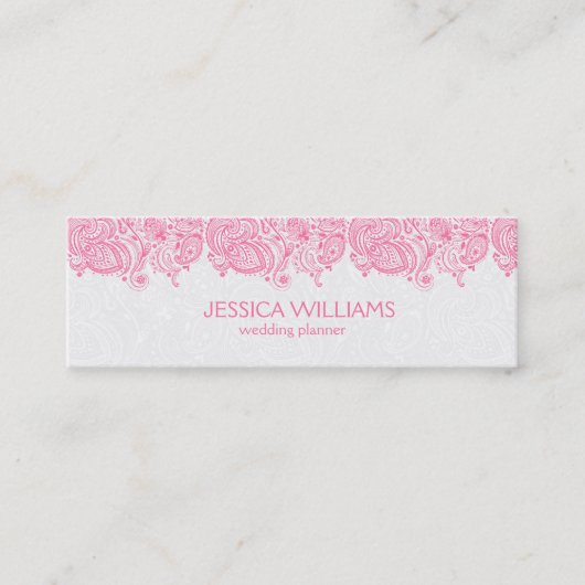 Roze en witte Paisley Wedding Planner Mini Visitekaartje (Voorkant)
